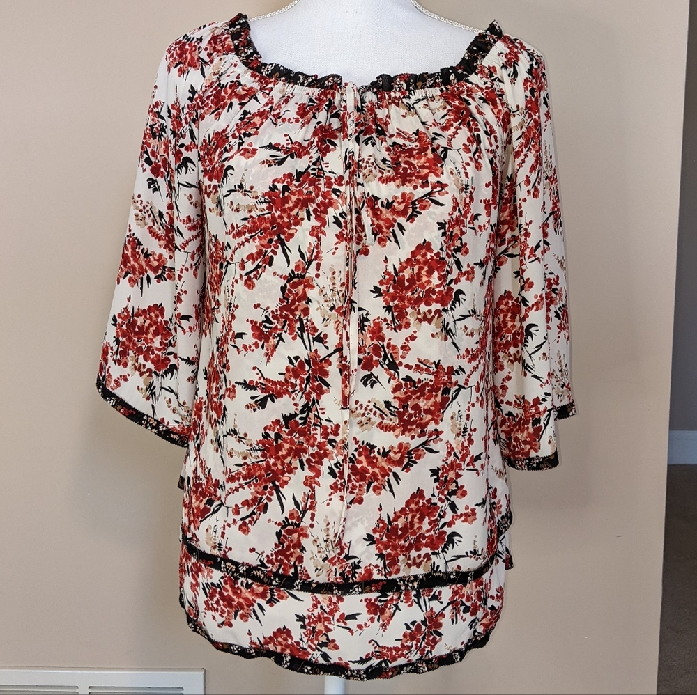 White House Black Market Blouse Off-the-Shoulder Floral Tiered Top Women's SMALL